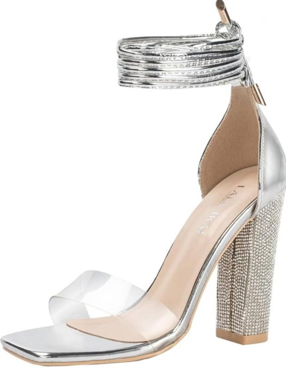 Lala Ikai Silver Strappy Rhinestone Heel